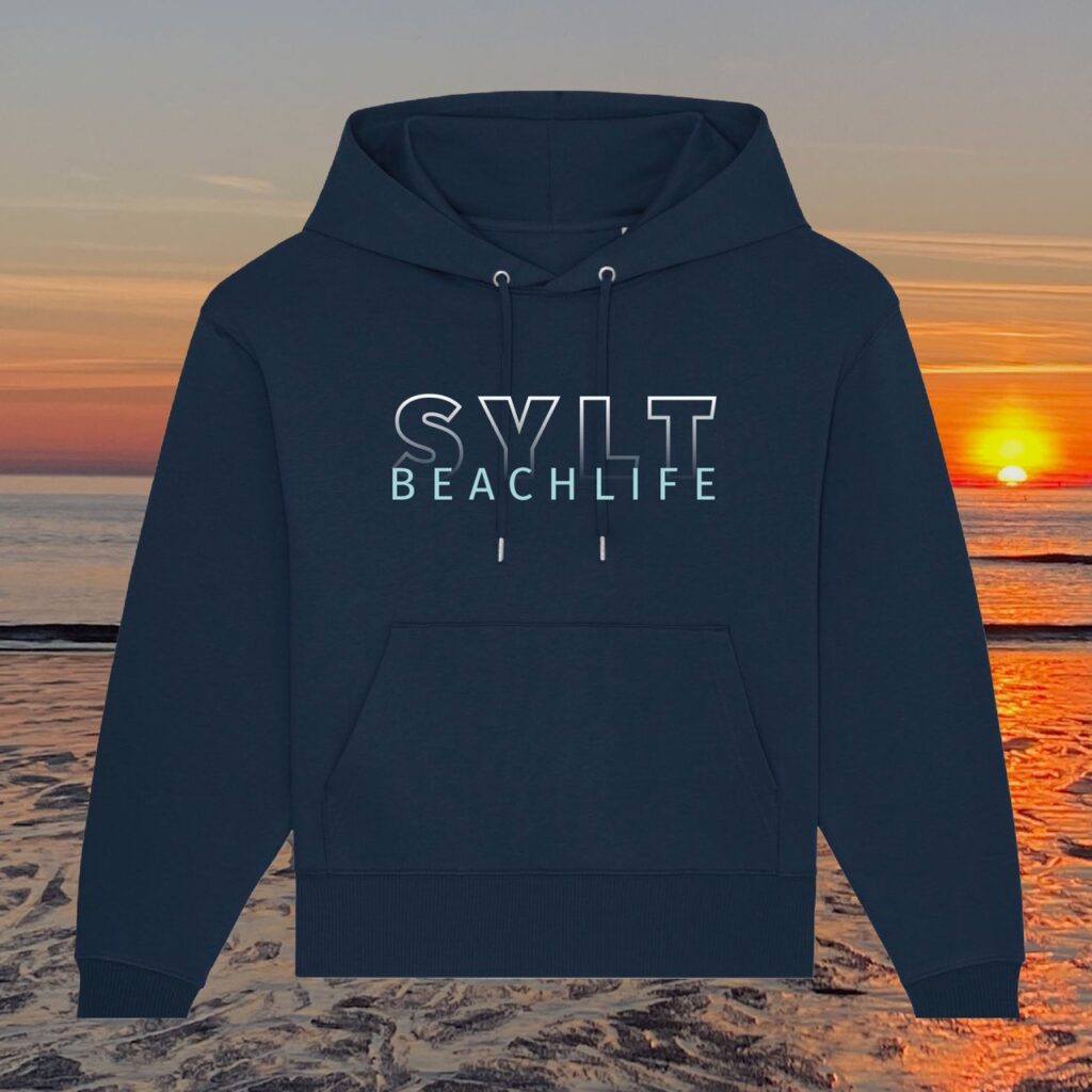 Sylt Hoodie in dunkelblau mit Farbverlauf Aufdruck Sylt Beachlife